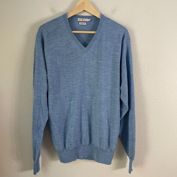 Peter Millar Mens Medium Blue V Neck Sweater 100% Merino Wool Long Sleeve - Picture 1 of 8